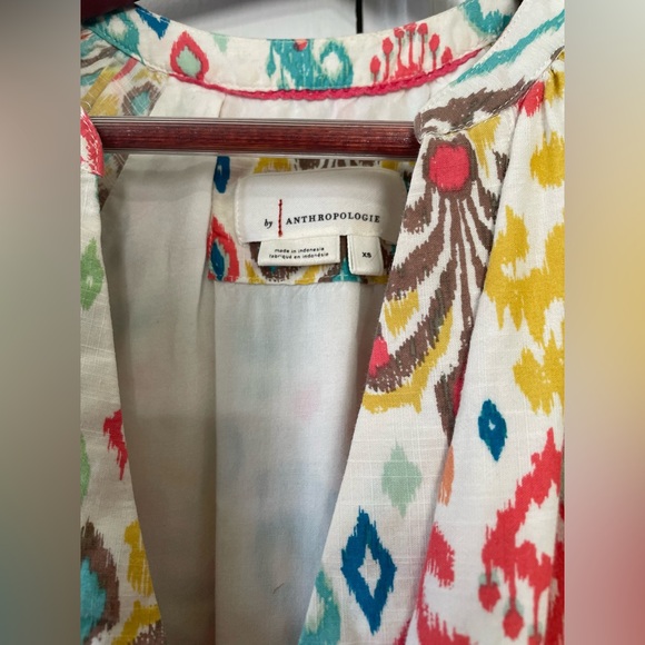 Anthropologie Maxi Dress Felipa Ikat Printed Multicolor Puff Sleeve! XS - Picture 3 of 10